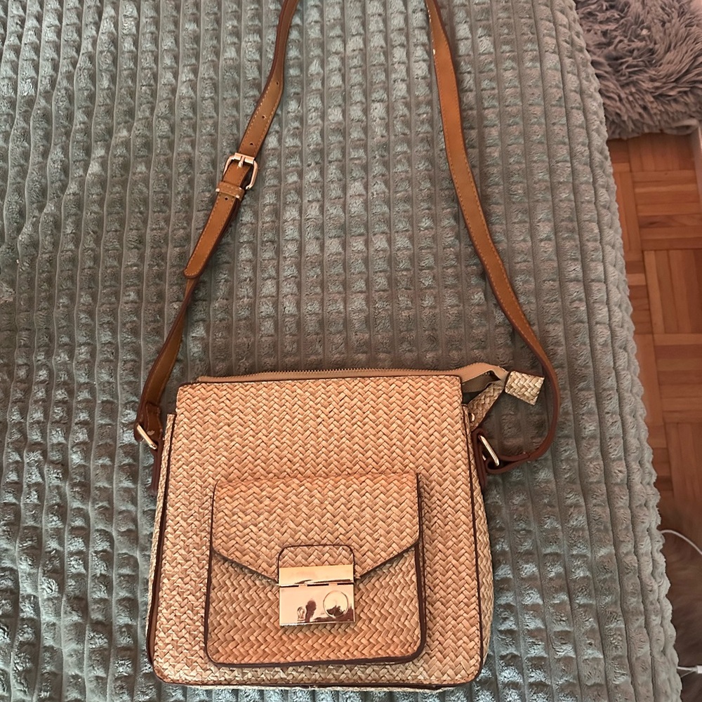 Woven Tan Crossbody Bag